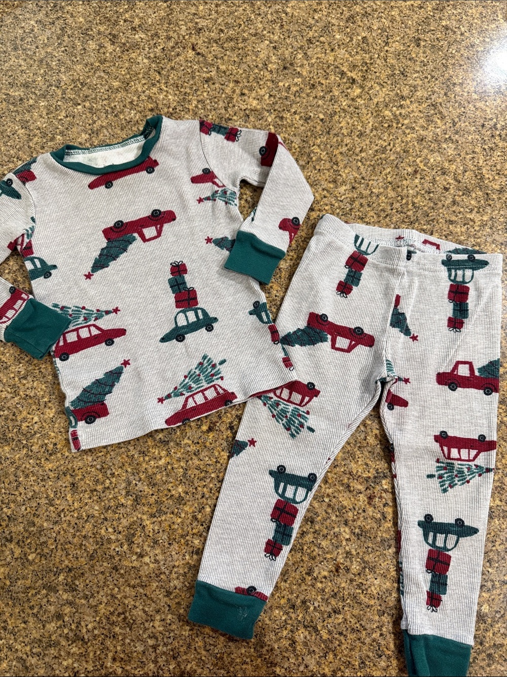 Carter's Red & Green Holiday Car and Tree Thermal Pajama Set